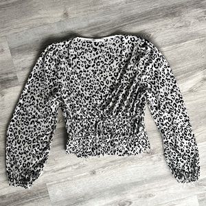 Zara white and black leopard print blouse